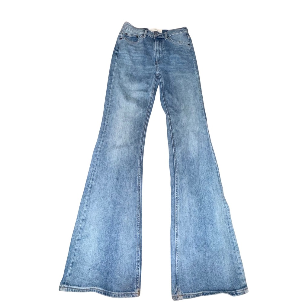 Denim Forum The Marianne High Rise Flare Jeans 70s Boho Retro 25 Blue